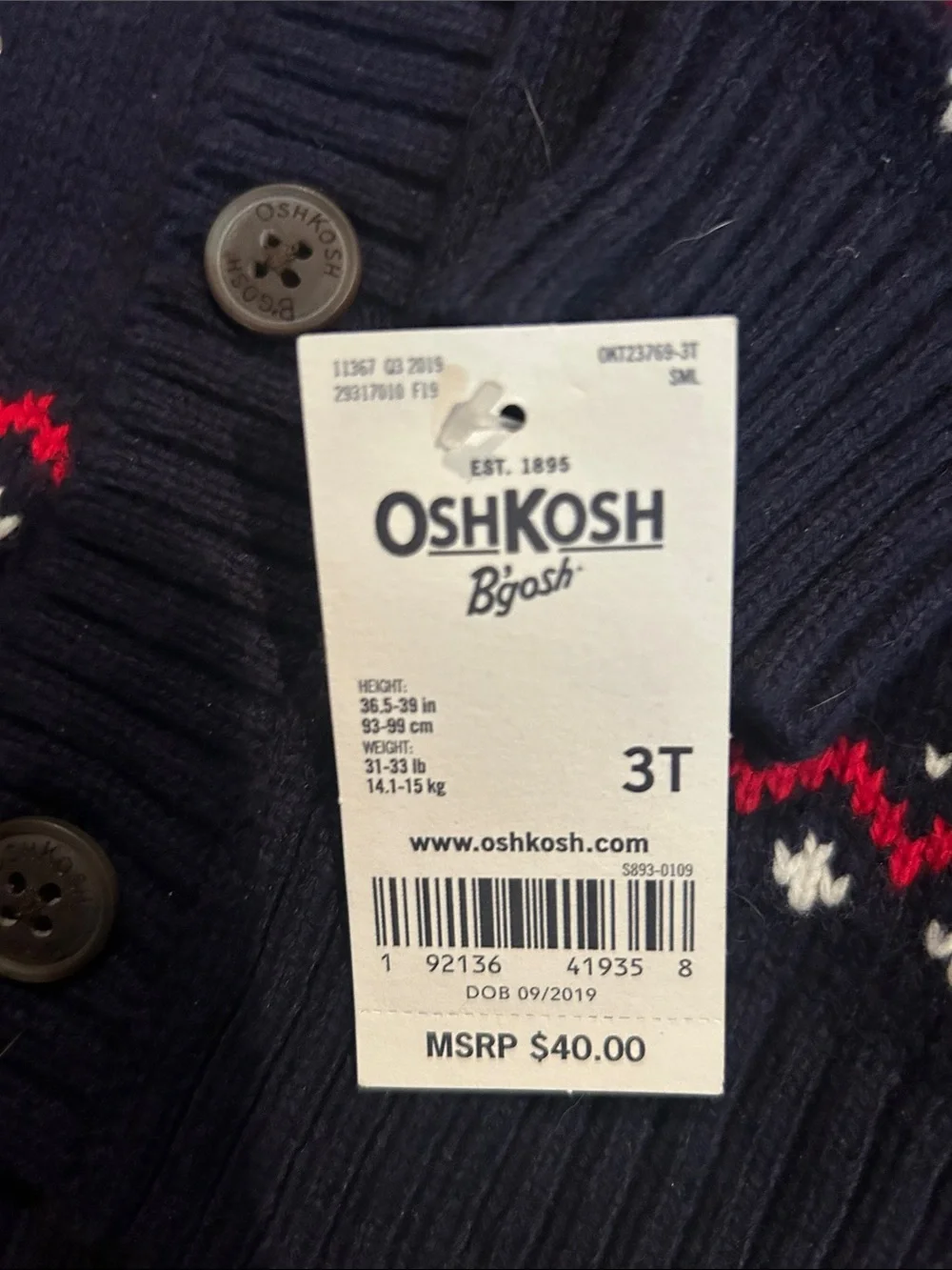 OshKosh B'gosh Navy, Red & White Fair Isle Knit Cardigan